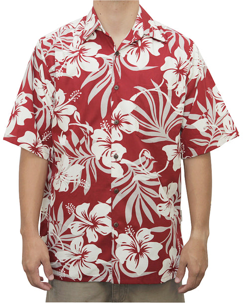 Go Barefoot Mens Hibiscus Fern Peached Cotton Shirt